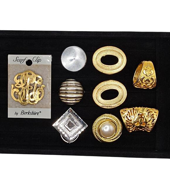 Vintage Costume Jewelry Accessory Scarf Clip Slide Bundle 9 Goldtone Silvertone - Picture 1 of 10